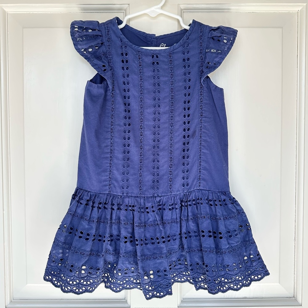 Cherokee Girls 3T Navy Eyelet Dress Ruffle Hem Flutter Sleeve
